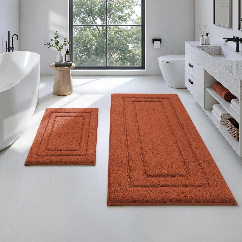 HOMEIDEAS Bathroom Rugs Sets 2 Piece, Super Soft and Absorbent Non Slip Microfiber Machine Washable Bath Mat Set (20" x 32" + 16" x 24", Brown)