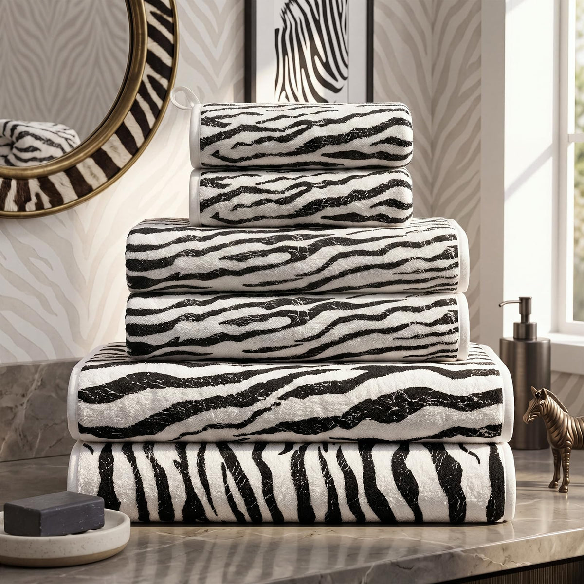 Peryiter 6 Pack Bath Towels Set, Coffee Color, Leopard