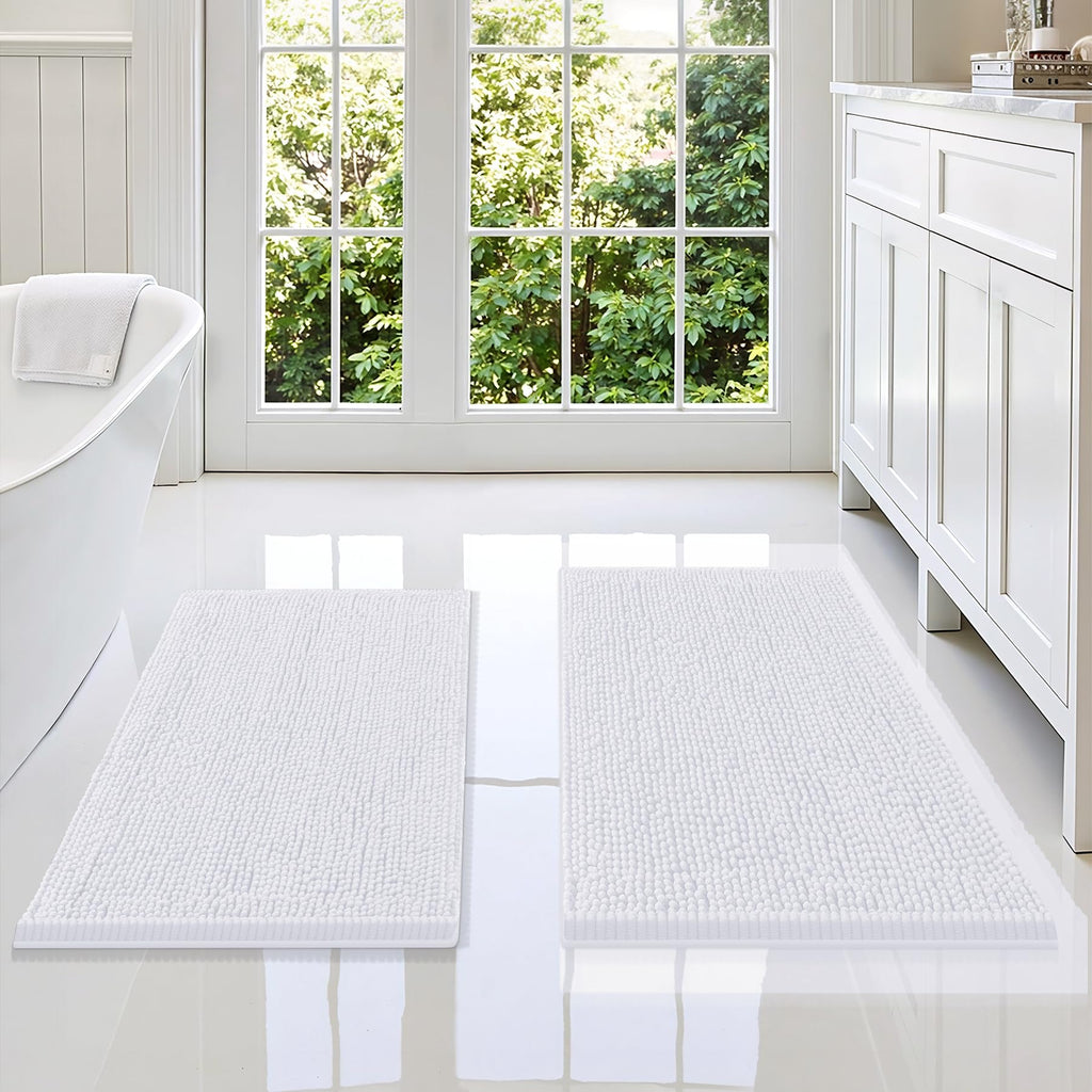 Smiry Chenille Bathroom Rugs Sets 2 Piece (30x20+24x16, Black)