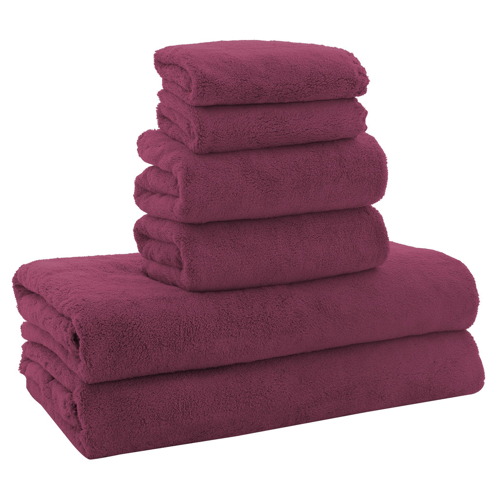 MOONQUEEN Ultra Soft Towel Set - Quick Drying - 2 Bath Towels 2 Hand Towels 2 Washcloths - Microfiber Coral Velvet Highly Absorbent Towel for Fitness, Bathroom, Sports, Yoga, Travel (Pink, 6 Pcs)