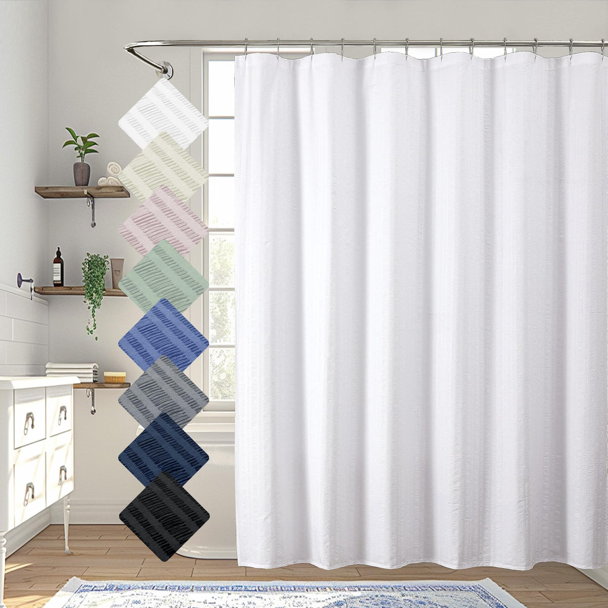 Aiyufeng Moga Navy Blue Fabric Shower Curtains for Bathroom - Blue Hotel Spa Polyester Cloth Bath Curtain with 12 Holes, 72x72, Machine Washable, Navy Blue