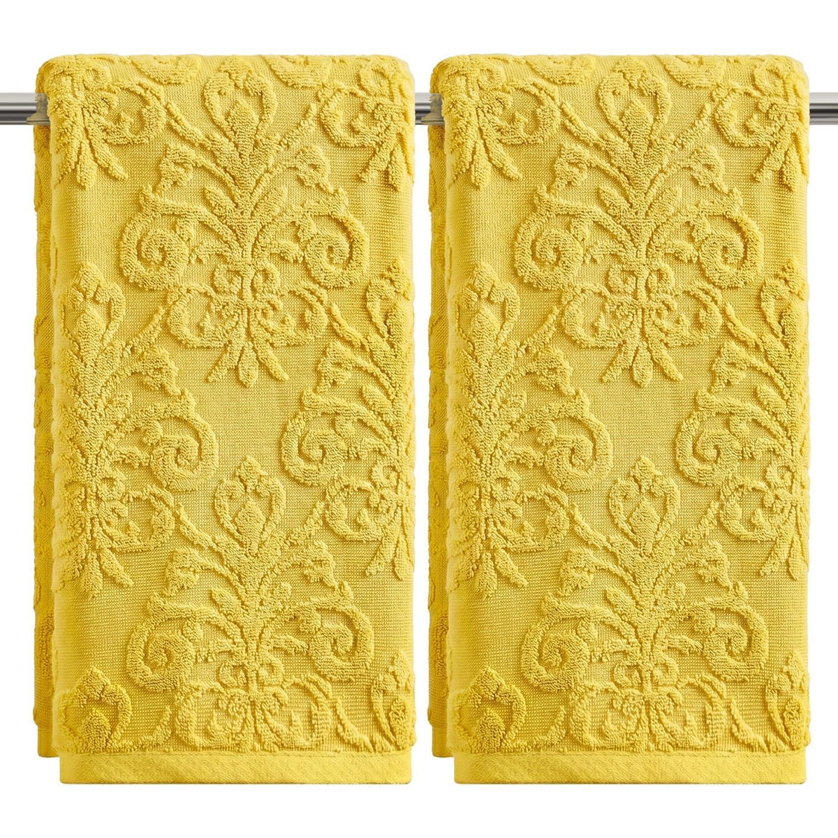Artoid Mode 2 Pcs Olive Green 3D Vintage Floral Hand Towels for Bathroom, 100% Cotton Soft Absorbent Bathroom Decor Towels, 13.7 x 29.5 Inch