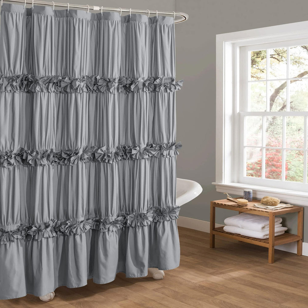 Homechoice Decor Victorian White Ruffle Shower Curtain with 12 Buttonholes