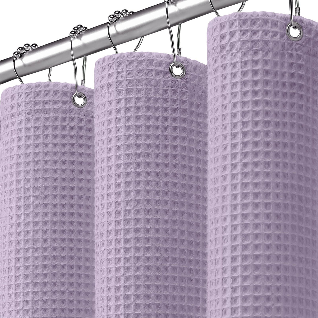 Waffle Weave Shower Curtain Heavyweight Cotton Fabric Beige 72Wx72L