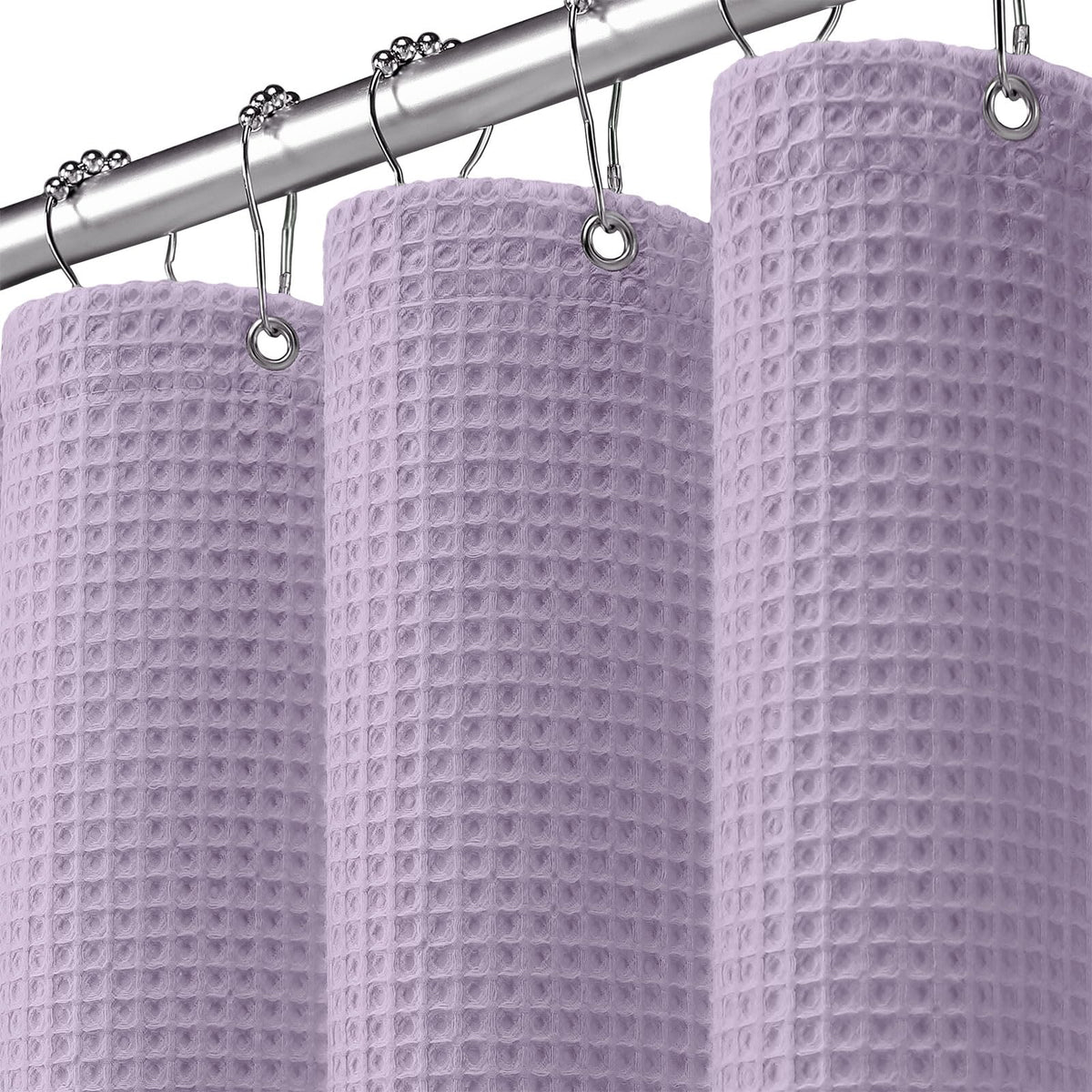 Waffle Weave Shower Curtain Heavyweight Cotton Fabric Beige 72Wx72L