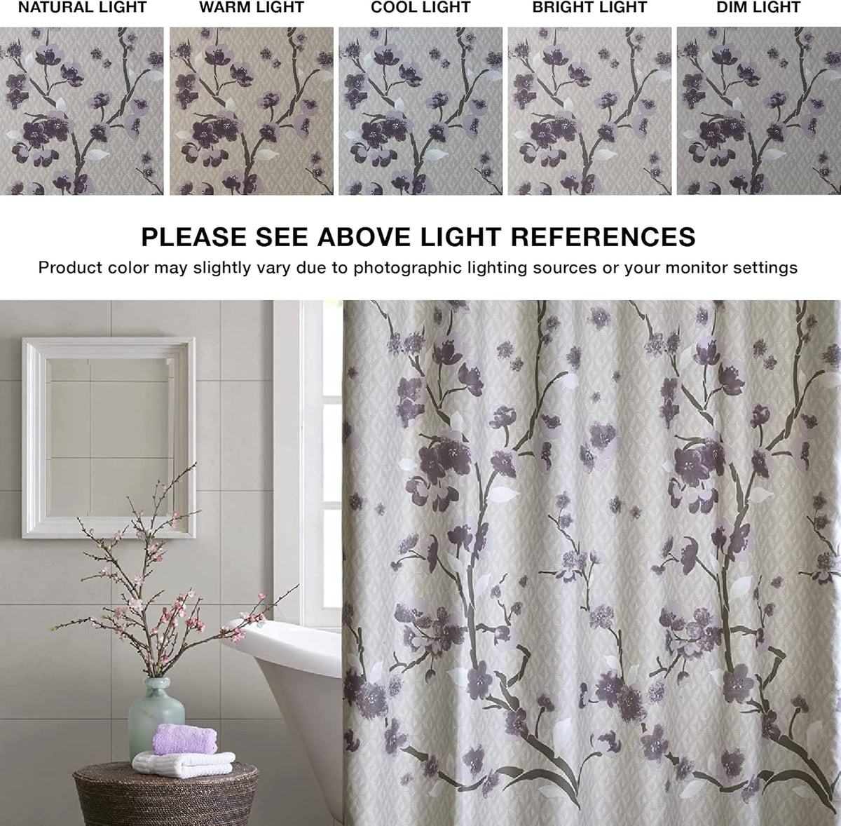 Madison Park Holly Shower Curtain for Bathroom, Cotton, 72 x 72, Purple
