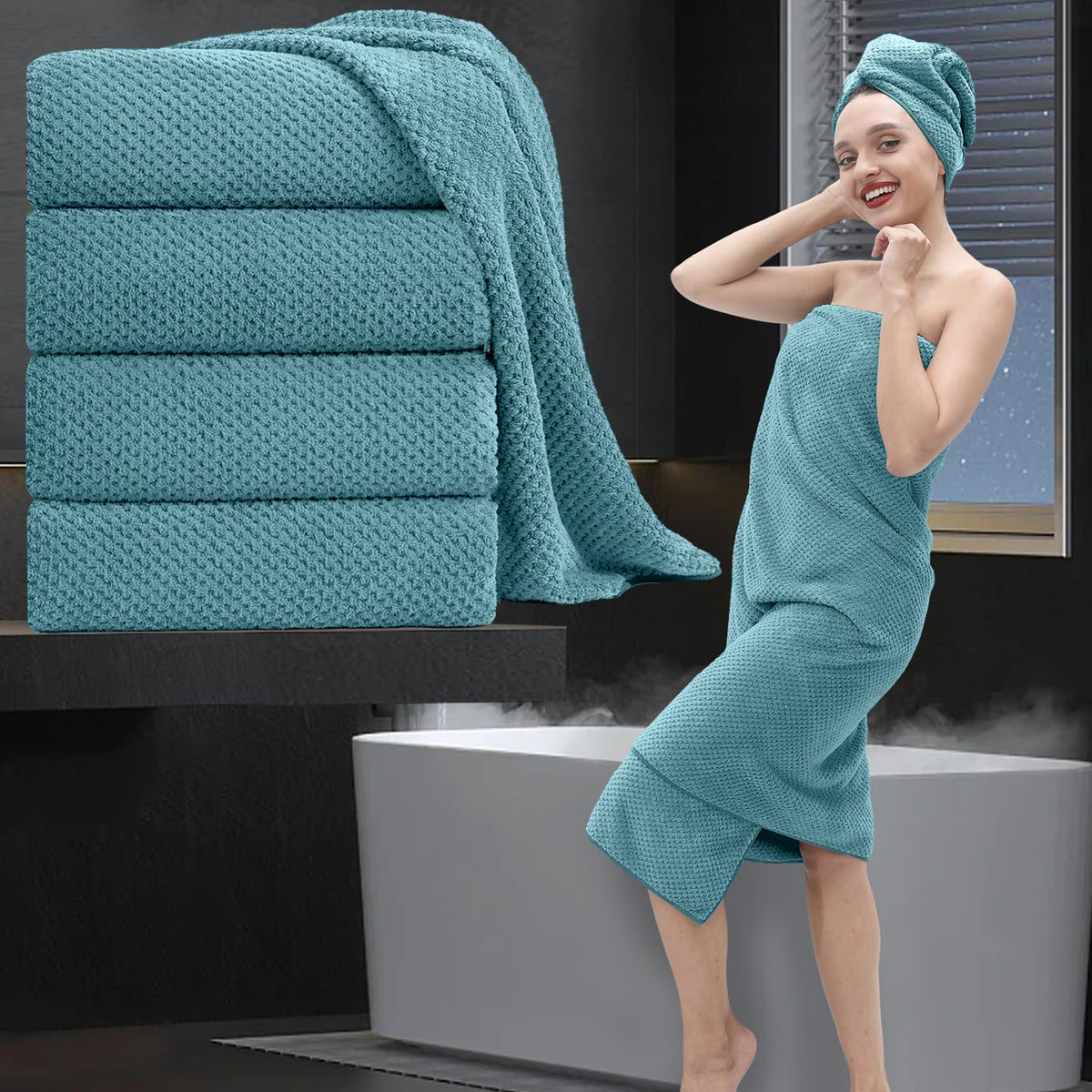 8 Piece Bathroom Towel Set Black White|2 Oversized Large Bath Towels Sheet,2 Hand Towels,4 Washcloths| 600GSM Soft Towel Set for Bathroom Hotel,Highly Absorbent Quick Dry Bath Towel Collections