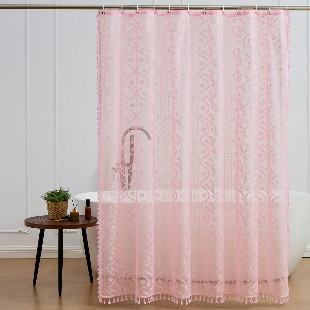 WAZZIO Terracotta Lace Shower Curtain,Boho Chic Fall Color,72 x 72 in