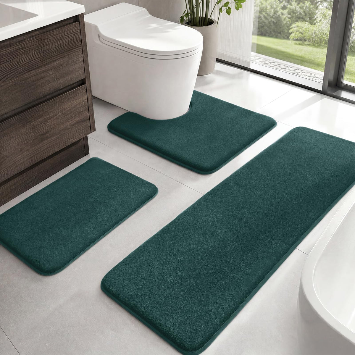 HUXMEYSON Bathroom Rugs Sets 2 Piece, Non-Slip & Quick Dry Bath Mat Set, Ultra Soft Velvet Bath Rugs for Bathroom, Toilet and Shower Floor, Navy