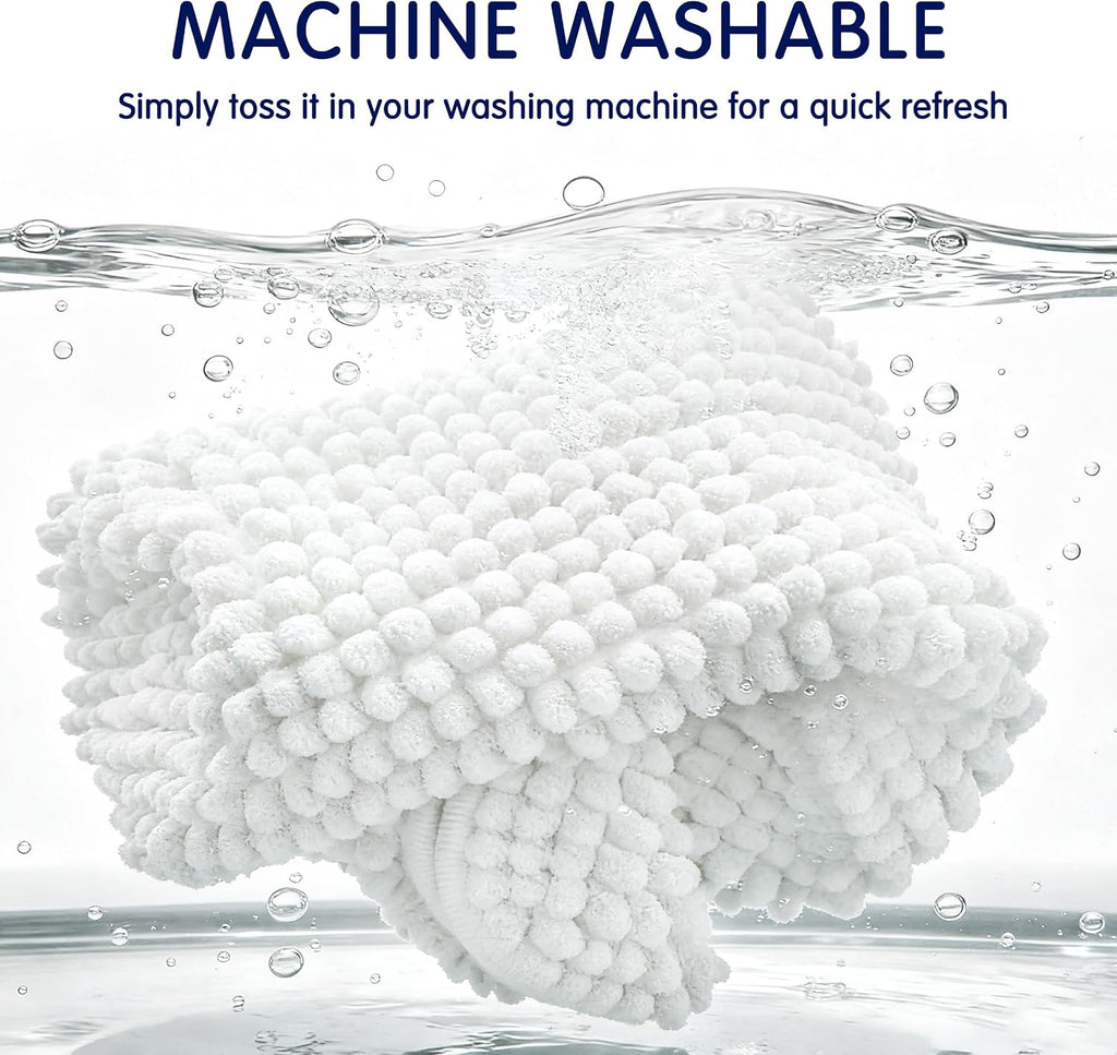 SUBRTEX Bathroom Rugs Chenille Bath Rug Soft Short Plush Bath Mat Soft Shower Mat Water Absorbent Shower Mat Quick Dry Machine Washable(White,18" x 24")