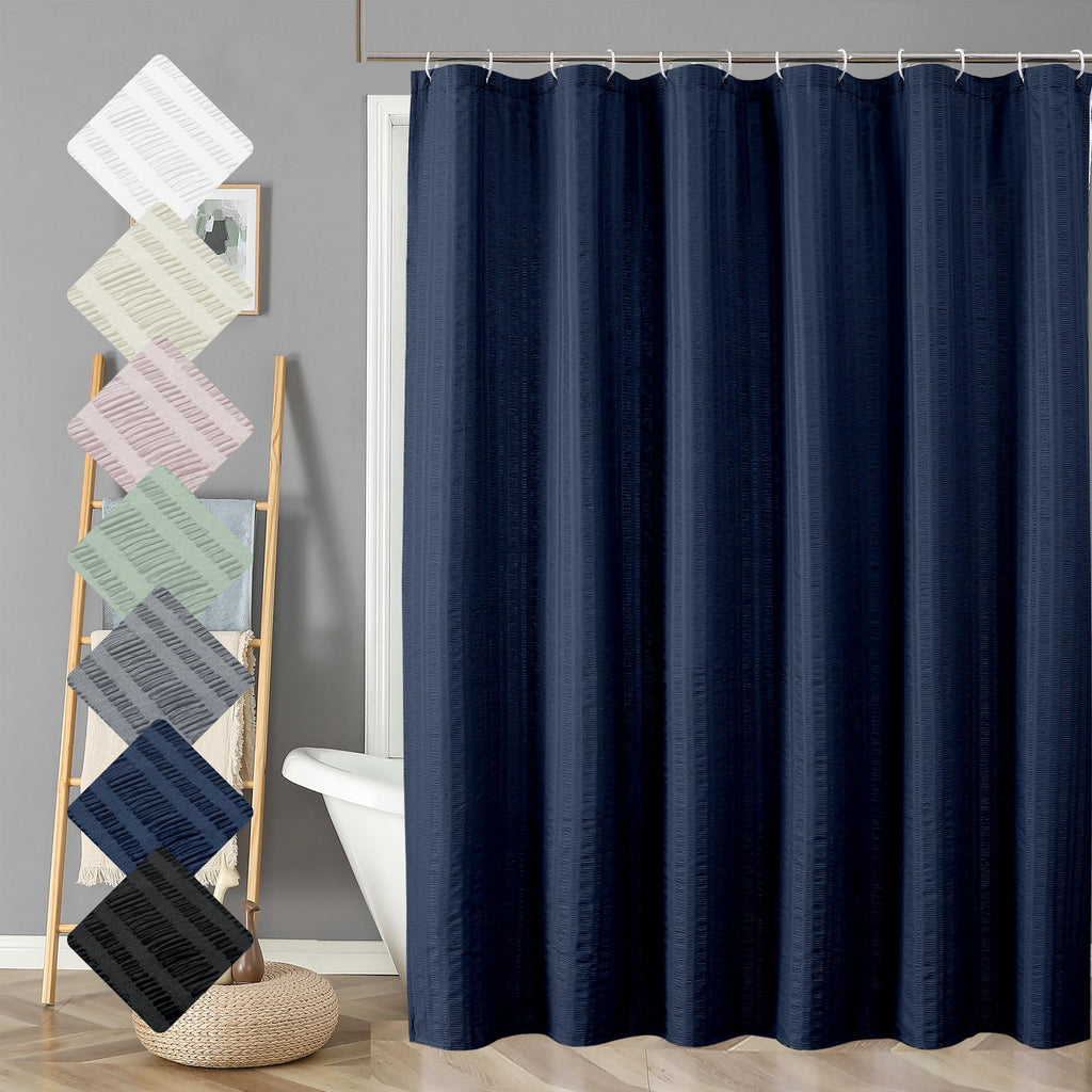 Aiyufeng Moga Navy Blue Fabric Shower Curtains for Bathroom - Blue Hotel Spa Polyester Cloth Bath Curtain with 12 Holes, 72x72, Machine Washable, Navy Blue