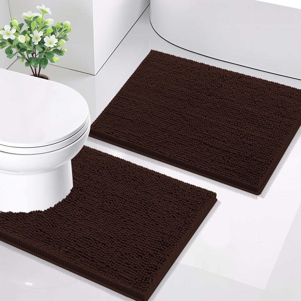 Smiry Chenille Bathroom Rugs Sets 2 Piece (30x20+24x16, Black)