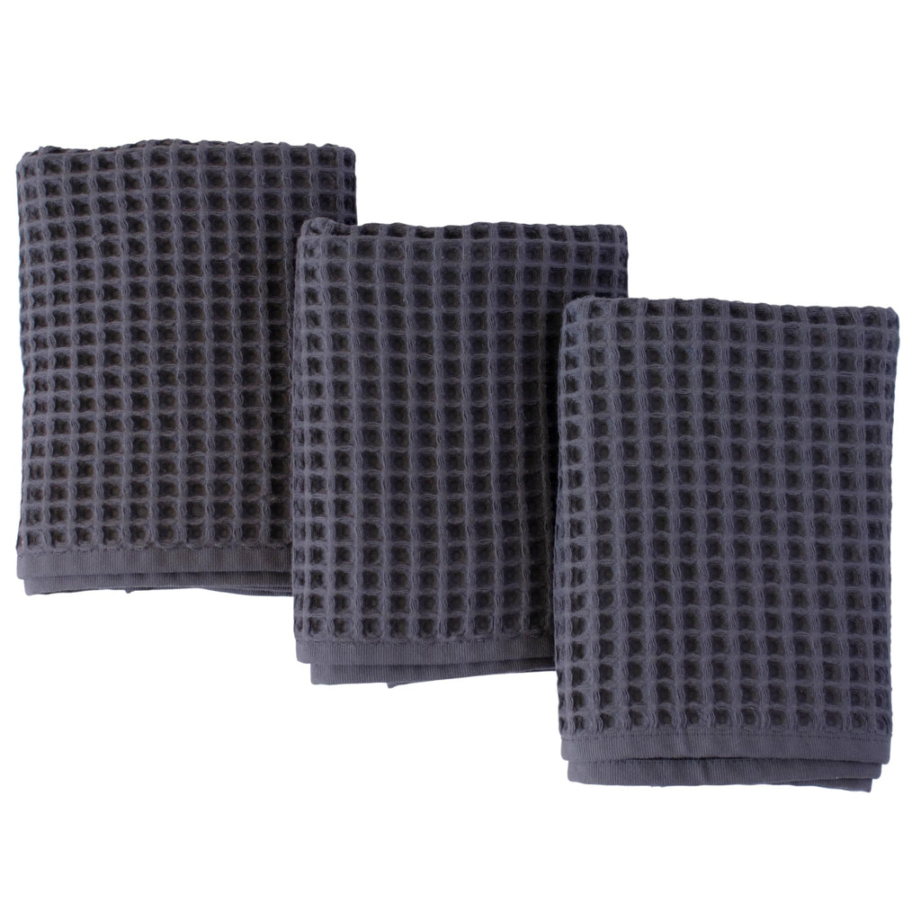 PÜSKÜL Natural 100% Turkish Cotton Waffle Hand and Kitchen Towels Set of 3