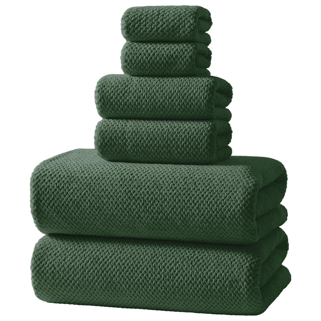REDKISS 6-Piece Bath Towel Set - 2 Washcloths, 2 Hand Towels, 2 Bath Towels | Ultra-Fiber Coral Fleece, Super Absorbent, No Lint & No Fading | Perfect for Bathroom, Spa, Gym | Family -Olive Green