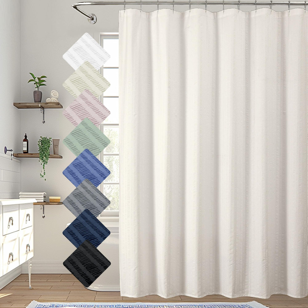 Aiyufeng Moga Navy Blue Fabric Shower Curtains for Bathroom - Blue Hotel Spa Polyester Cloth Bath Curtain with 12 Holes, 72x72, Machine Washable, Navy Blue
