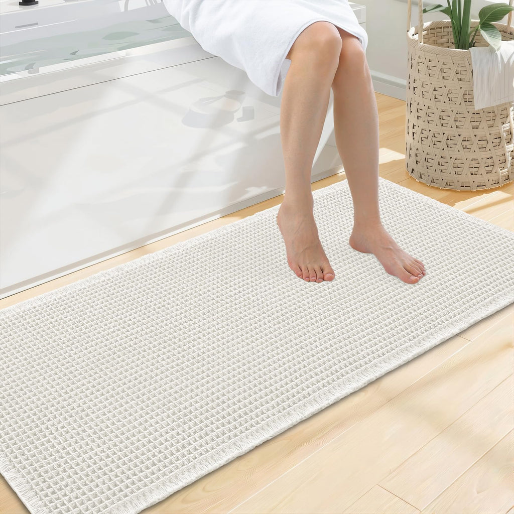 Smiry Waffle Bath Mat 30X20, Extra Soft Absorbent Bathroom Rugs, Brown