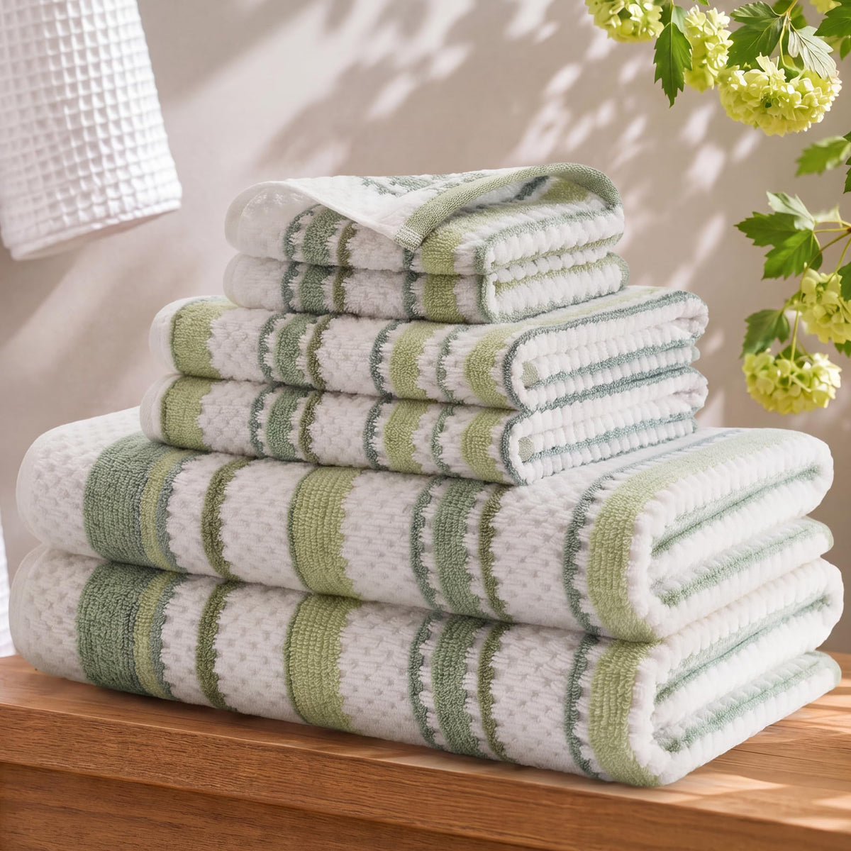 Madison Park Sutton Stripe 6 Piece Cotton Bath Towel Set, Neutral