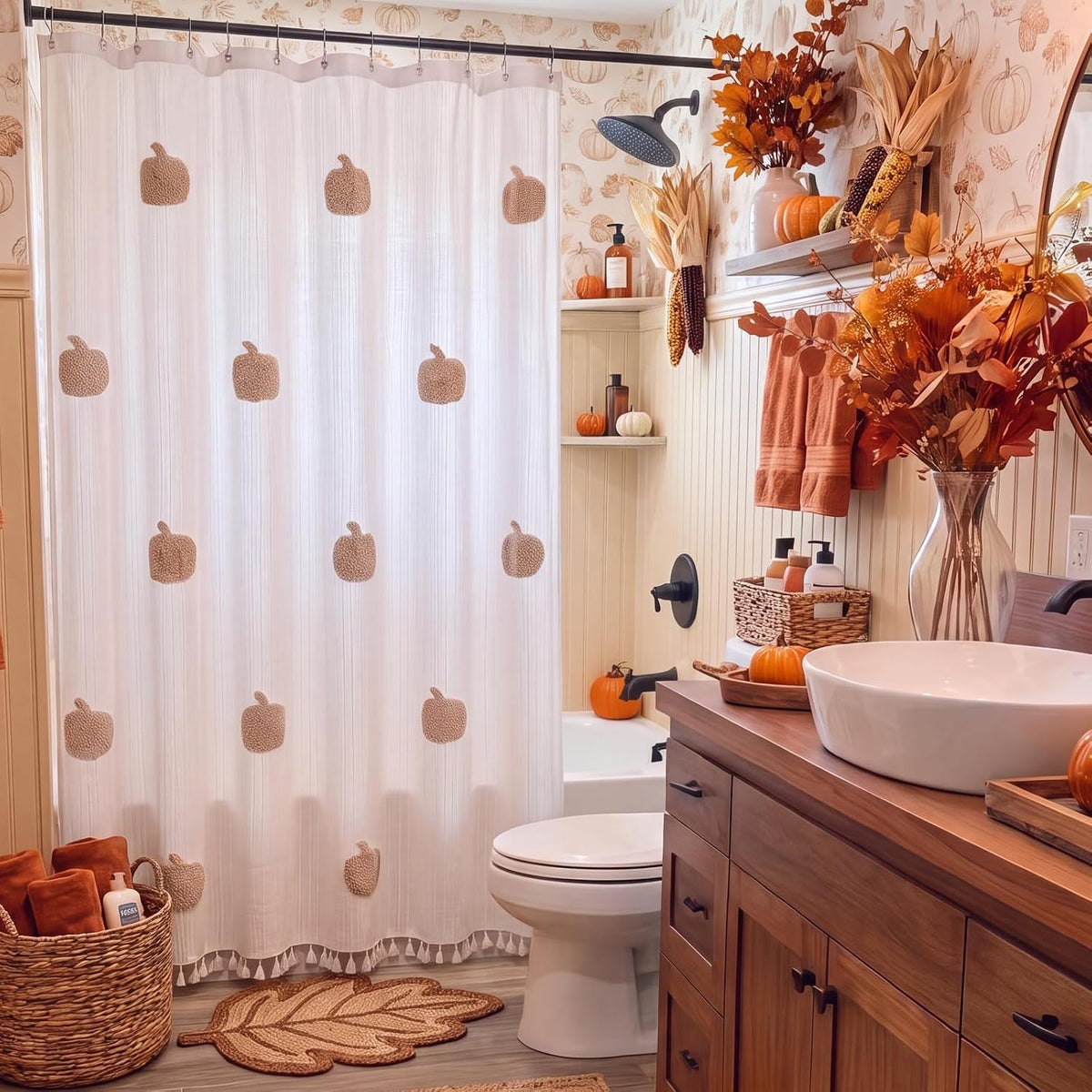 Mindsoft Fall Pumpkin Shower Curtain Bathroom Decor