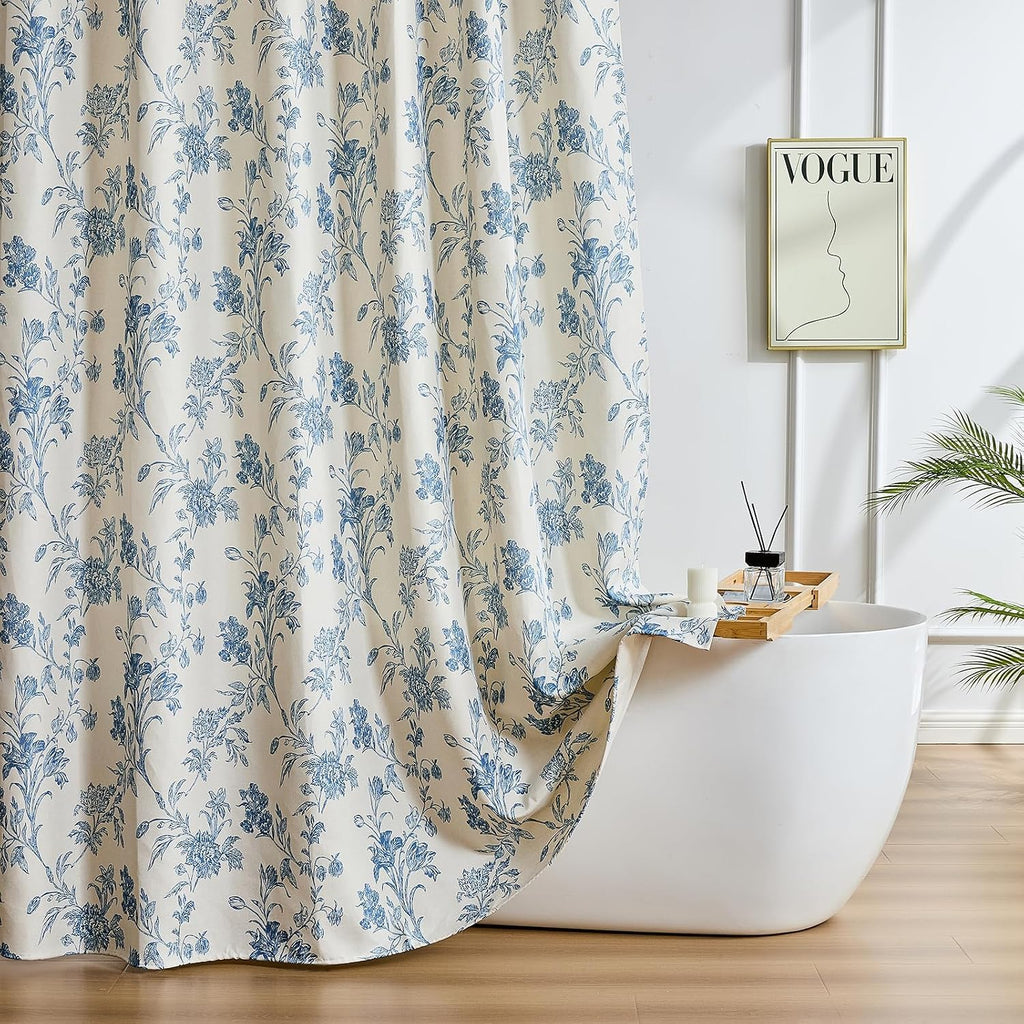 Warmstar Farmhouse Shower Curtain,Blue Floral Shower Curtain for Bathroom