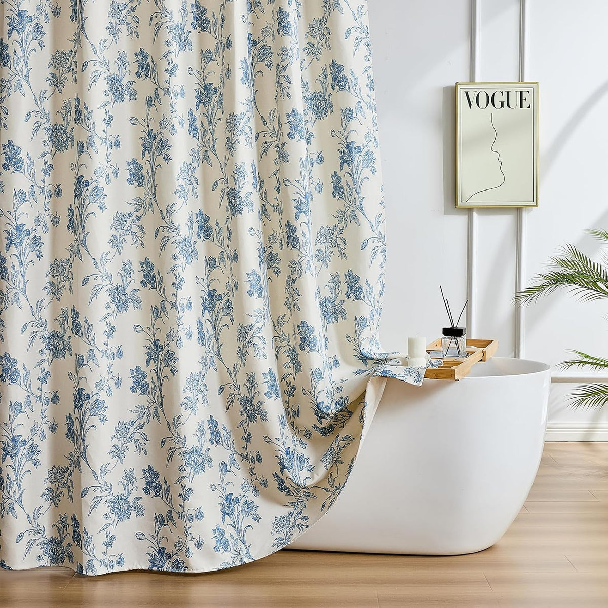 Warmstar Farmhouse Shower Curtain,Blue Floral Shower Curtain for Bathroom