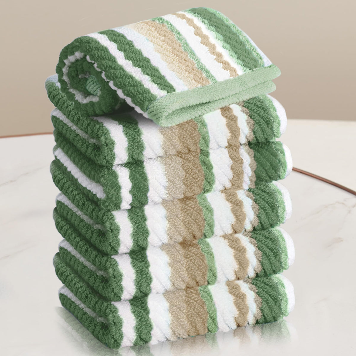 VOOVA & MOVAS Hand Towels, Cotton, Soft, Thick, 16x27 in, Tan Gray Beige