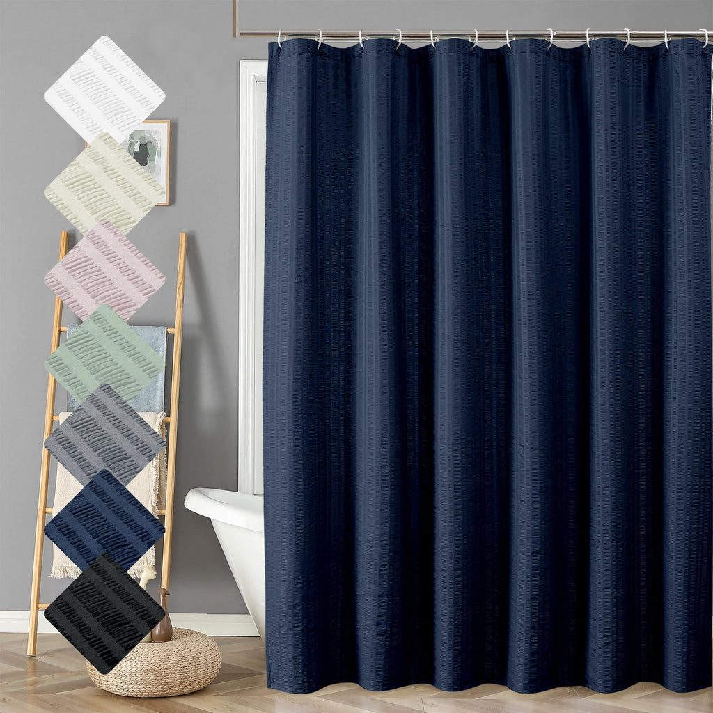 Aiyufeng Moga Navy Blue Fabric Shower Curtains for Bathroom - Blue Hotel Spa Polyester Cloth Bath Curtain with 12 Holes, 72x72, Machine Washable, Navy Blue