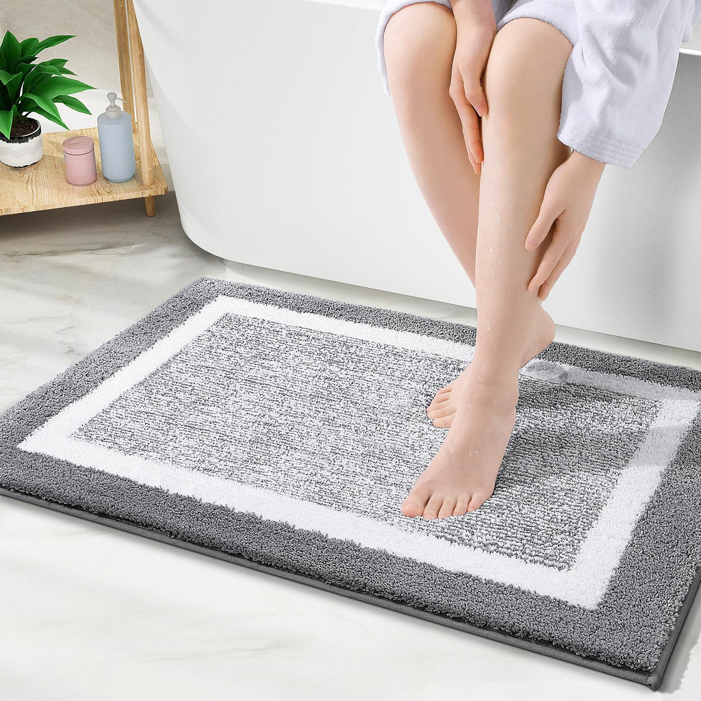 OLANLY Bathroom Rugs 36x24, Soft Absorbent Microfiber Bath Rugs, Grey
