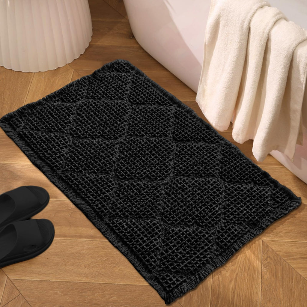 ZALL Waffle Bath Mat Boho Bathroom Mat Ultra Absorbent Non Slip 18x30 Tan