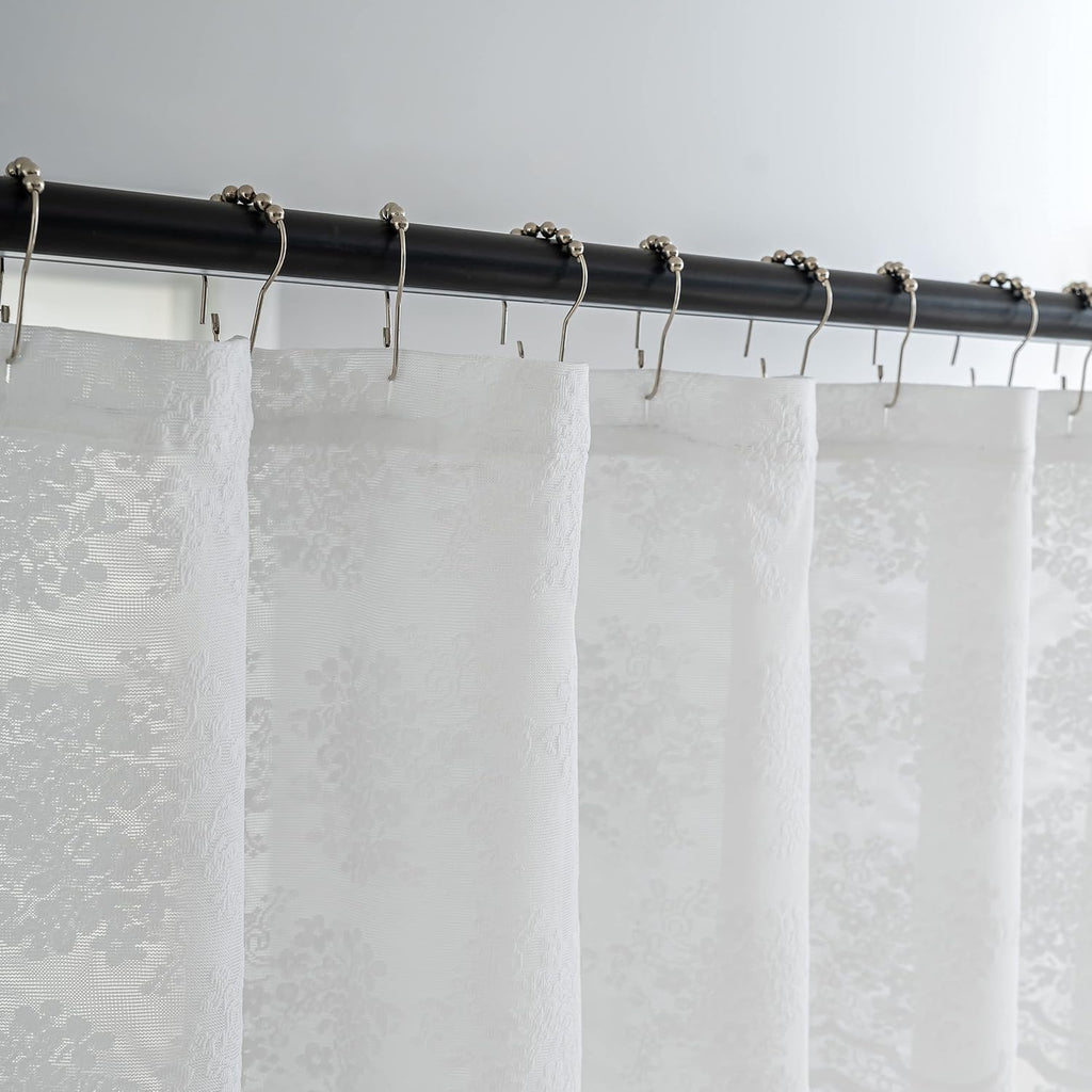 TUDECO White Lace Shower Curtain with Attached Valance 72 x 72 Inch