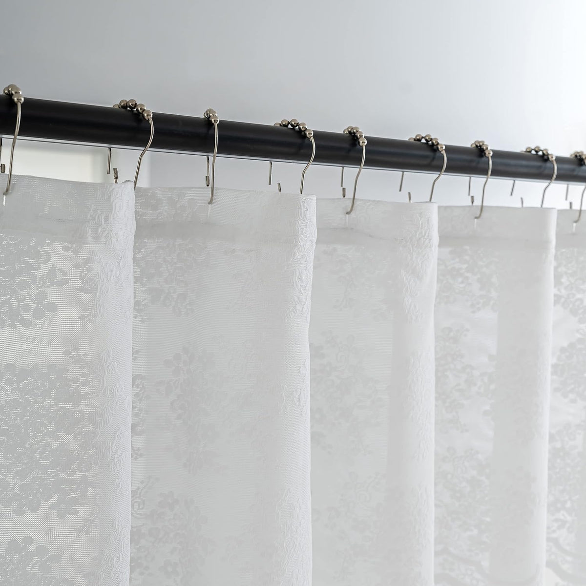 TUDECO White Lace Shower Curtain with Attached Valance 72 x 72 Inch