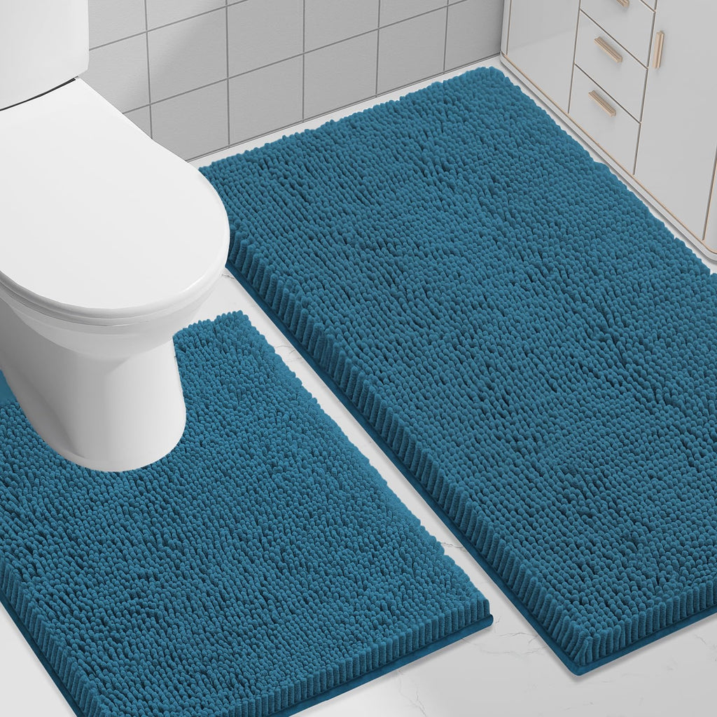 Smiry Chenille Bathroom Rugs Sets 2 Piece (30x20+24x16, Black)