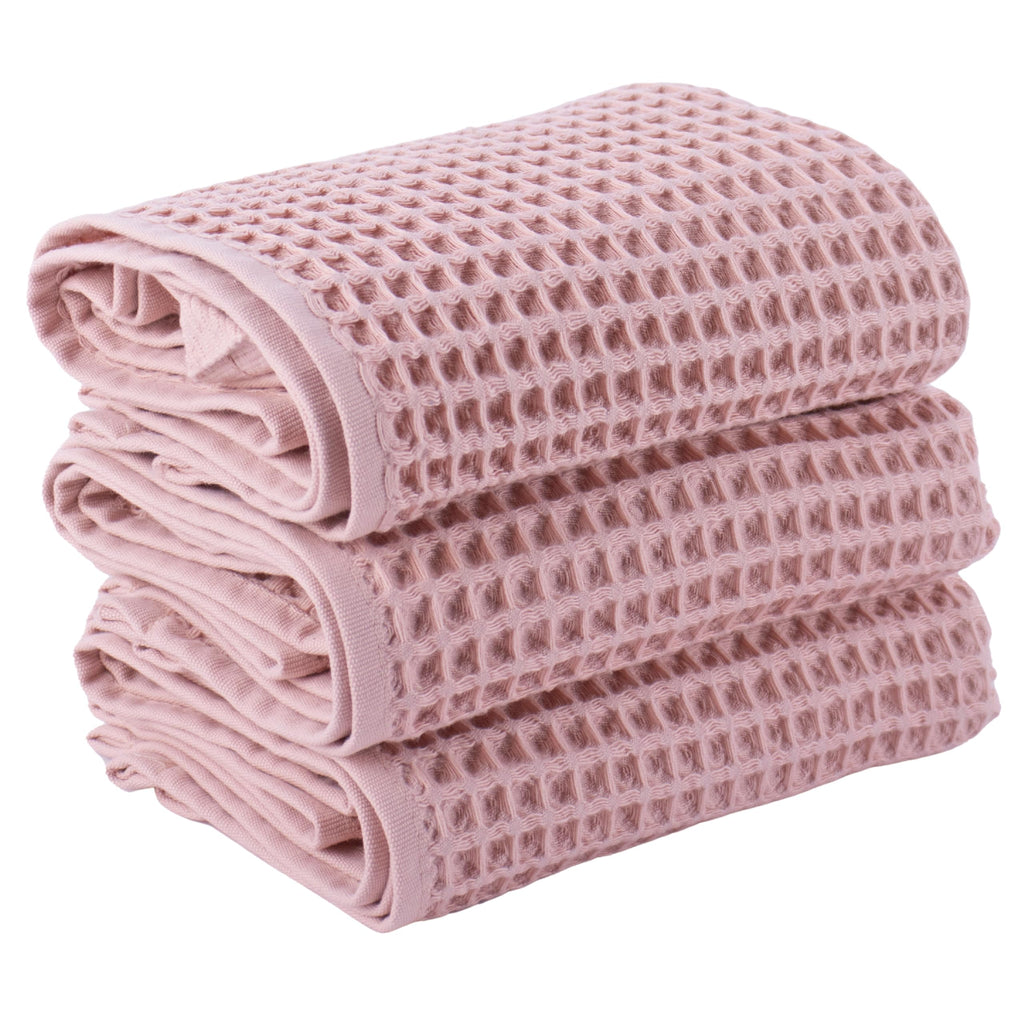 PÜSKÜL Natural 100% Turkish Cotton Waffle Hand and Kitchen Towels Set of 3