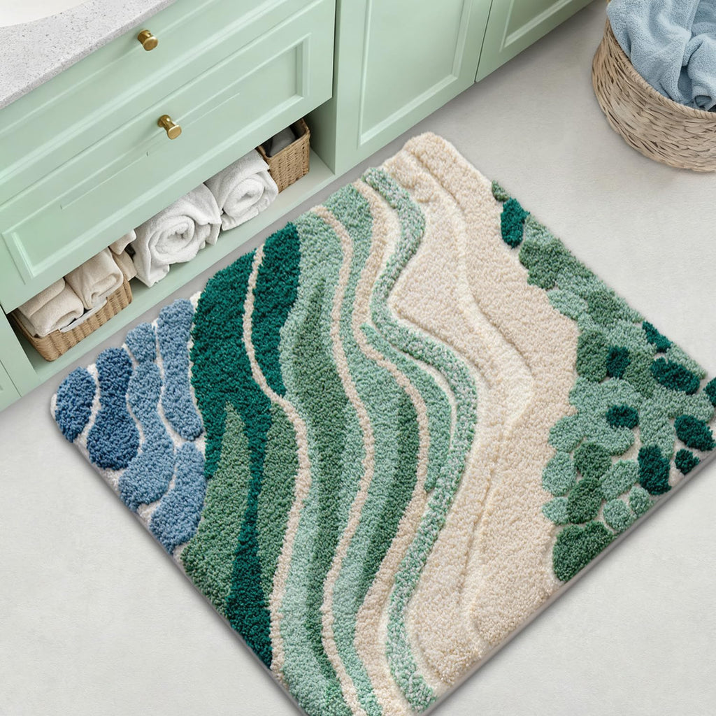 LUMI Square Beach Bathroom Rug 32x32, Soft Absorbent Bath Mat, Non Slip