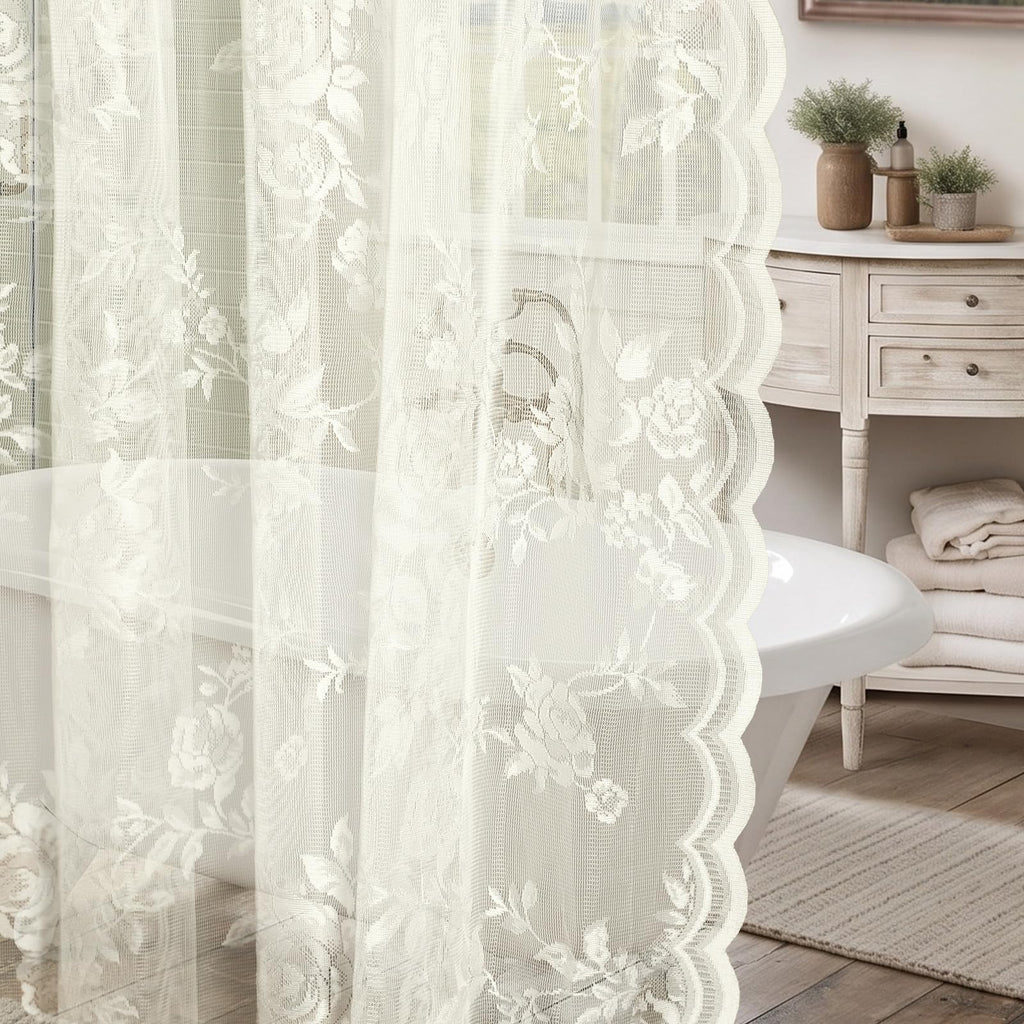Irenare Black Lace Shower Curtain Victorian Floral Decor 72 x 72 Inch