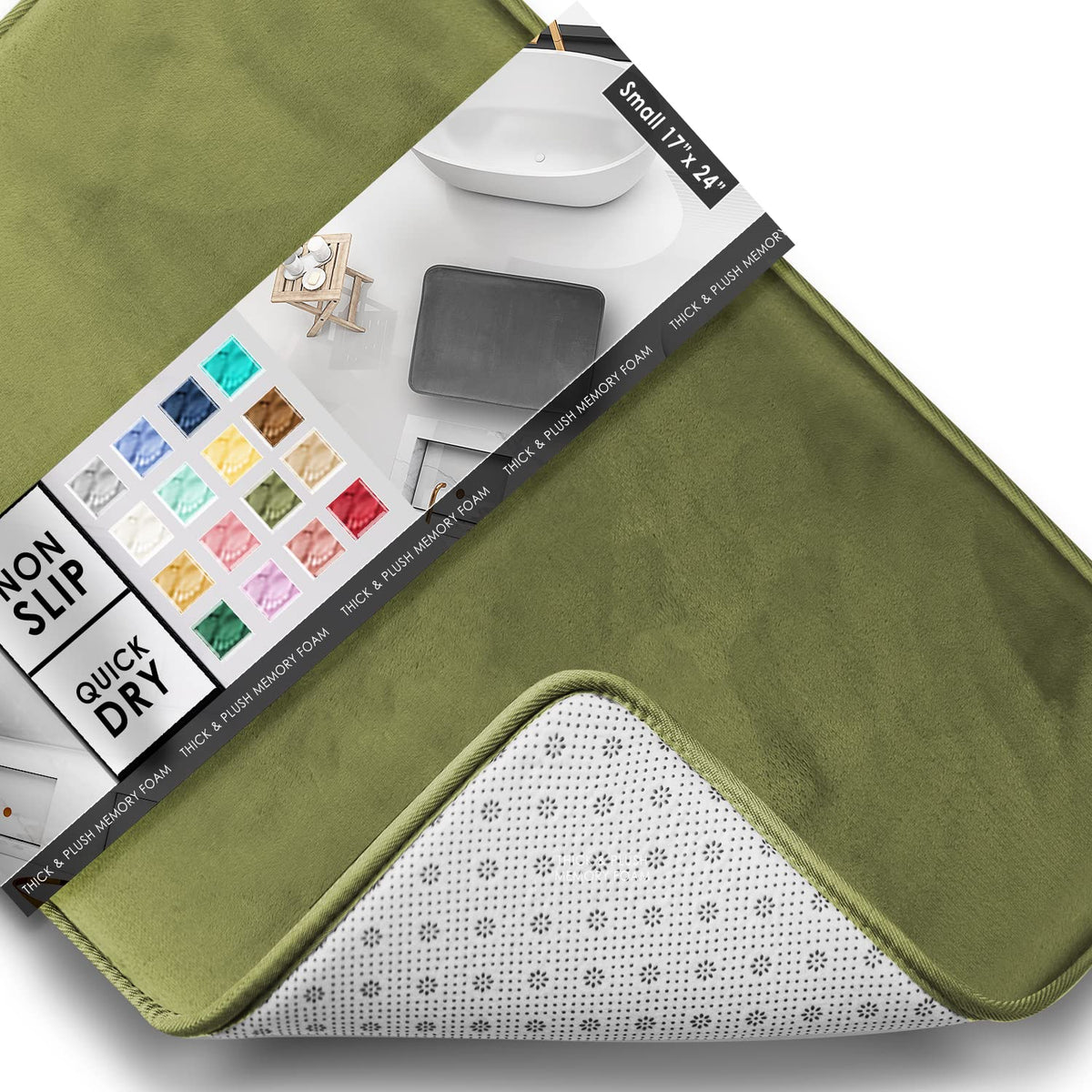 Clara Clark 3 Piece Bathroom Rugs Bath Mat Set, Velvet Memory Foam Bath Mats for Bathroom - Non-Slip, PVC Backing Bath Rugs, Washable - Dries Quickly, Green