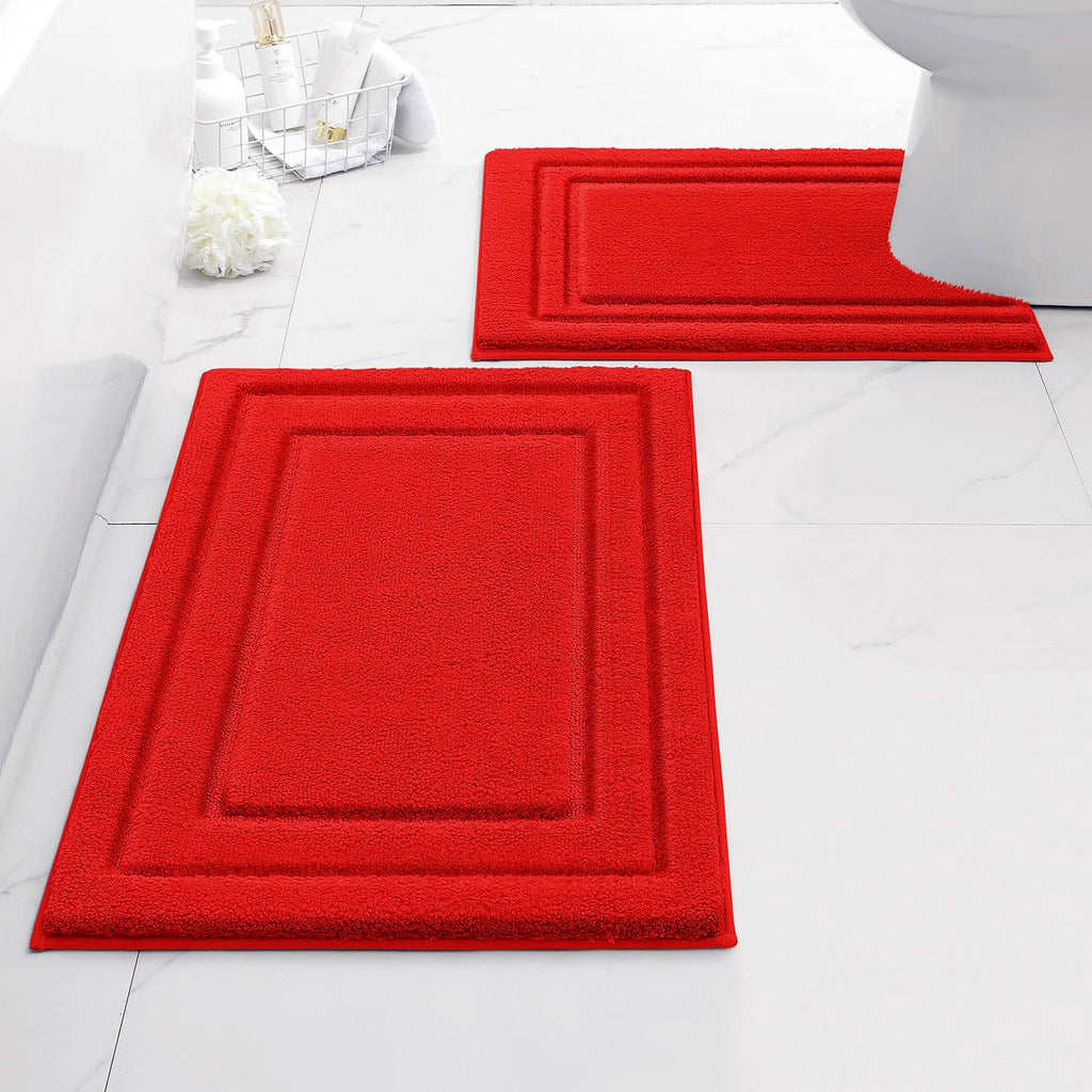 HOMEIDEAS Bathroom Rugs Sets 2 Piece, Super Soft and Absorbent Non Slip Microfiber Machine Washable Bath Mat Set (20" x 32" + 16" x 24", Brown)