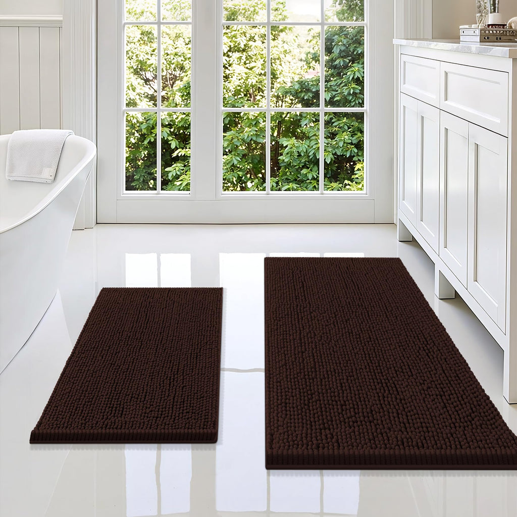 Smiry Chenille Bathroom Rugs Sets 2 Piece (30x20+24x16, Black)