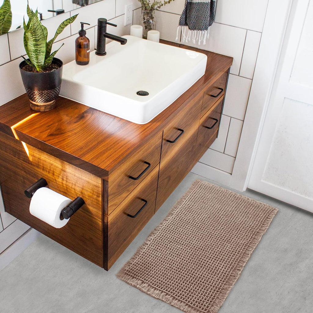 ZALL Waffle Bath Mat Boho Bathroom Mat Ultra Absorbent Non Slip 18x30 Tan