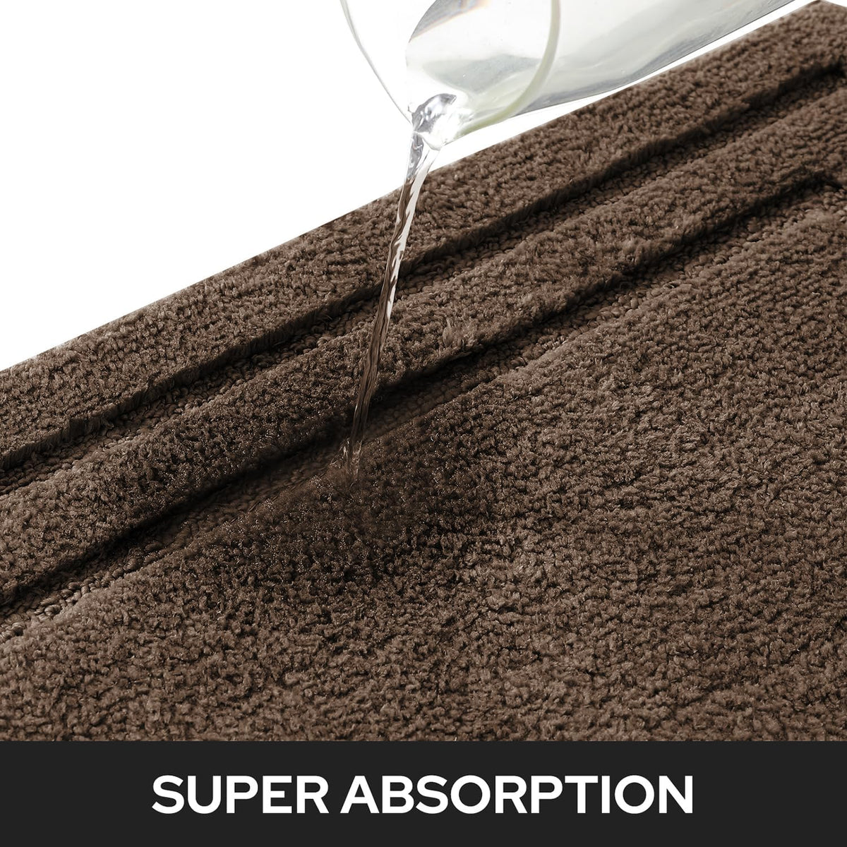HOMEIDEAS Bathroom Rugs Sets 2 Piece, Super Soft and Absorbent Non Slip Microfiber Machine Washable Bath Mat Set (20" x 32" + 16" x 24", Brown)