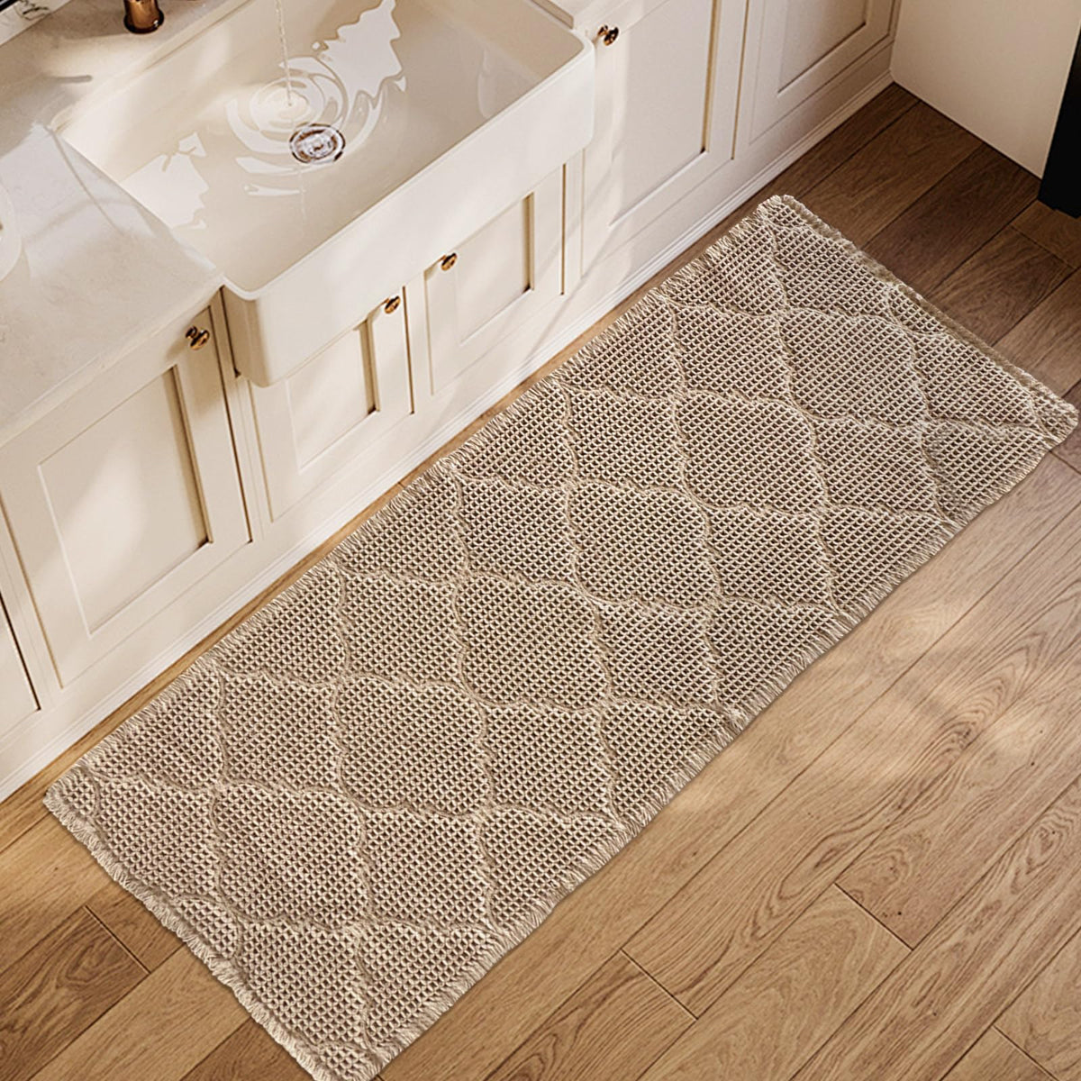 ZALL Waffle Bath Mat Boho Bathroom Mat Ultra Absorbent Non Slip 18x30 Tan