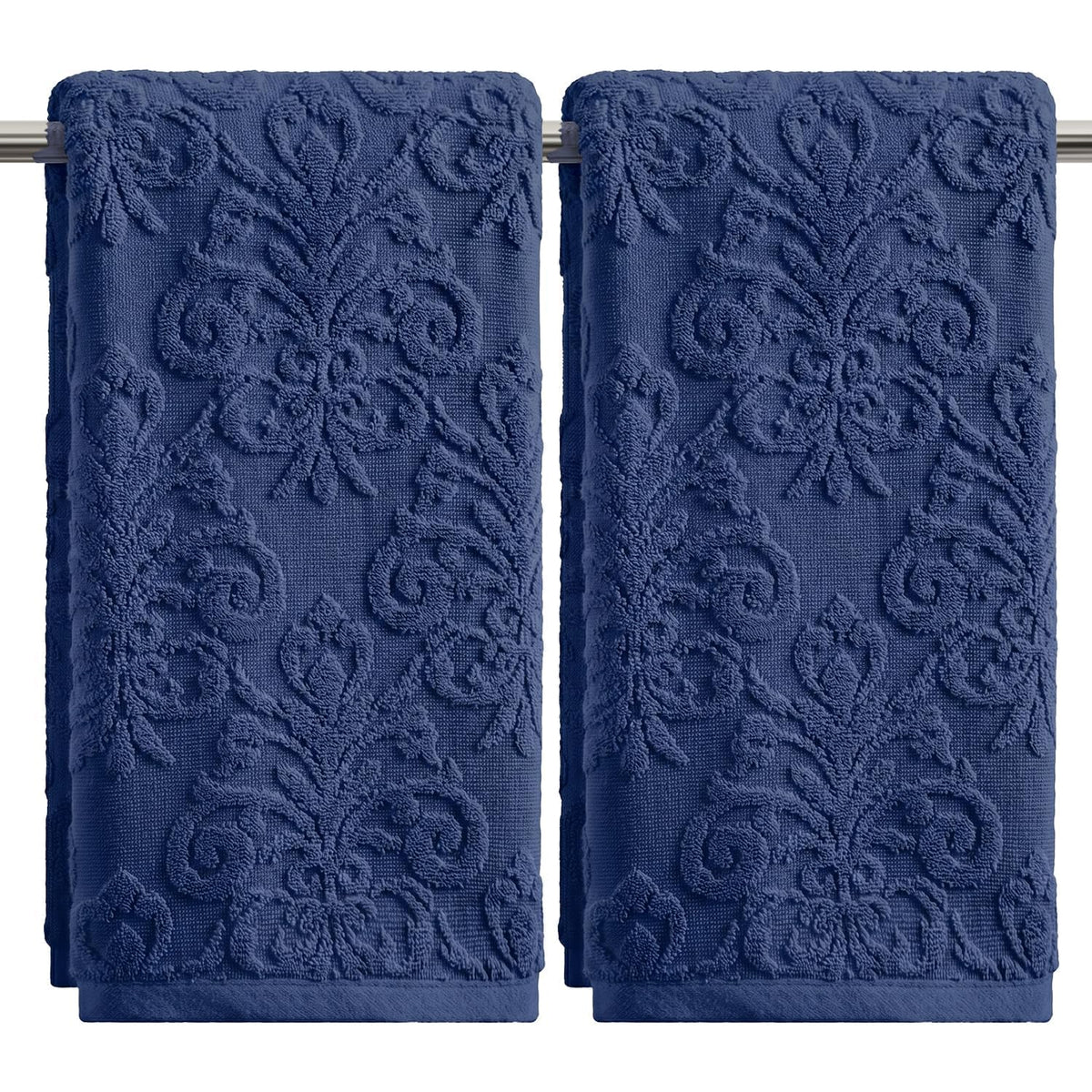 Artoid Mode 2 Pcs Olive Green 3D Vintage Floral Hand Towels for Bathroom, 100% Cotton Soft Absorbent Bathroom Decor Towels, 13.7 x 29.5 Inch