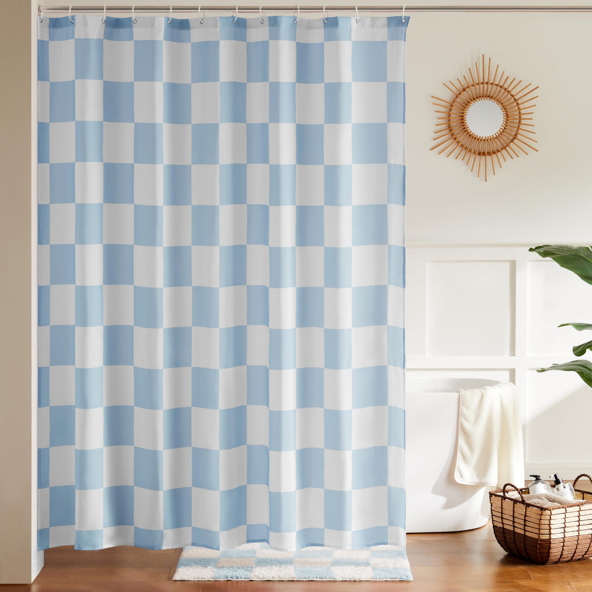 Ohocut Checkered Shower Curtain, Double Pink Plaid Shower Curtains for Bathroom, Cute Retro Checkboard Shower Curtain Vintage Aesthetic, Washable Fabric Bath Curtain 72''x72''