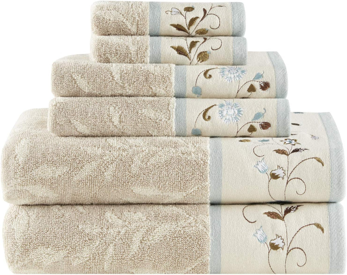 Madison Park Serene 100% Cotton Bath Towel Set, 600 GSM, 6 Piece, Blue