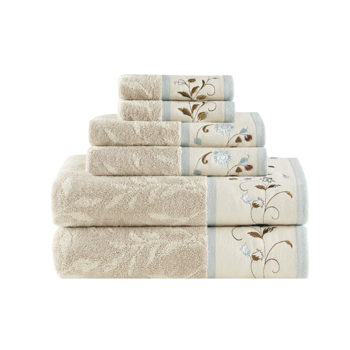 Madison Park Serene 100% Cotton Bath Towel Set, 600 GSM, 6 Piece, Blue