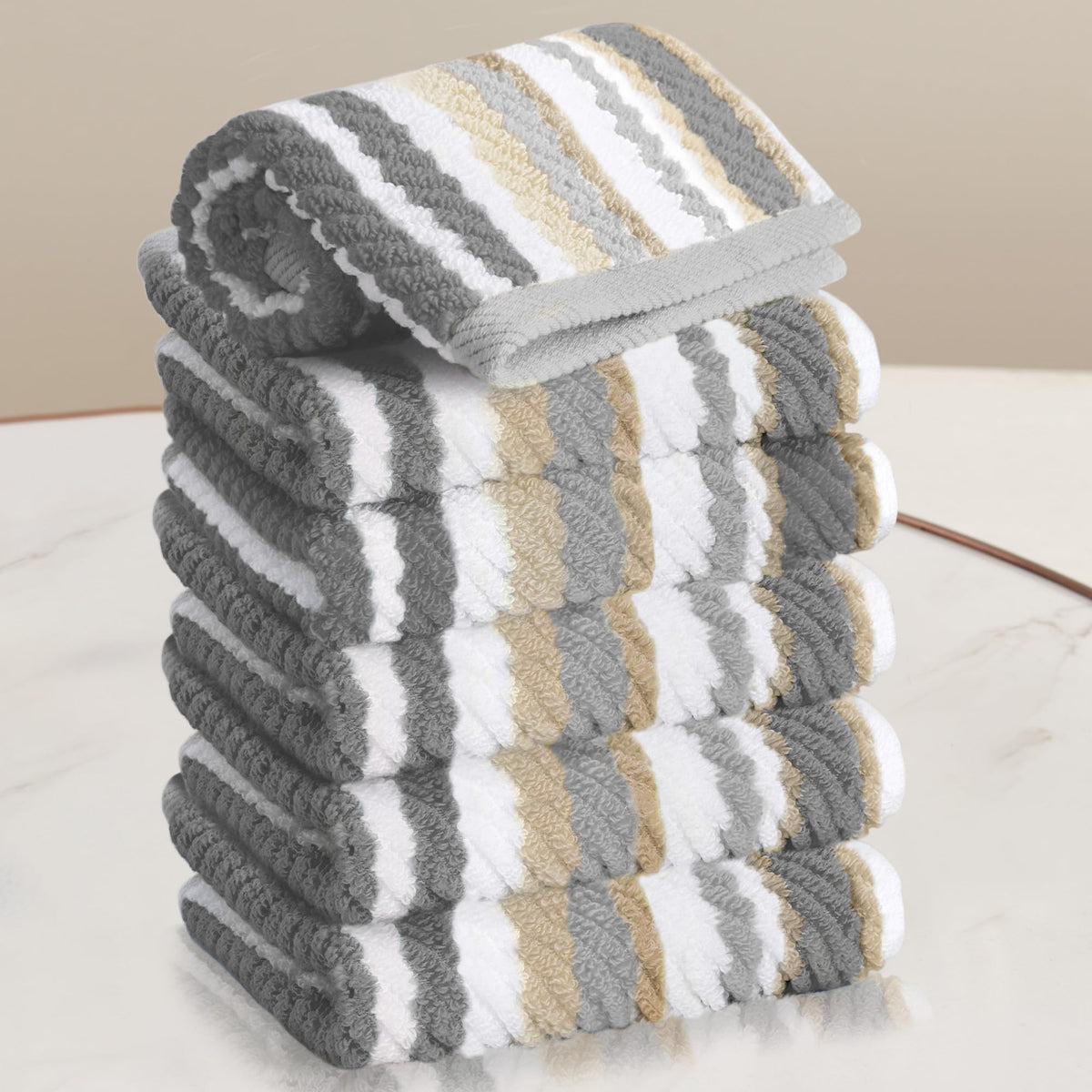 VOOVA & MOVAS Hand Towels, Cotton, Soft, Thick, 16x27 in, Tan Gray Beige