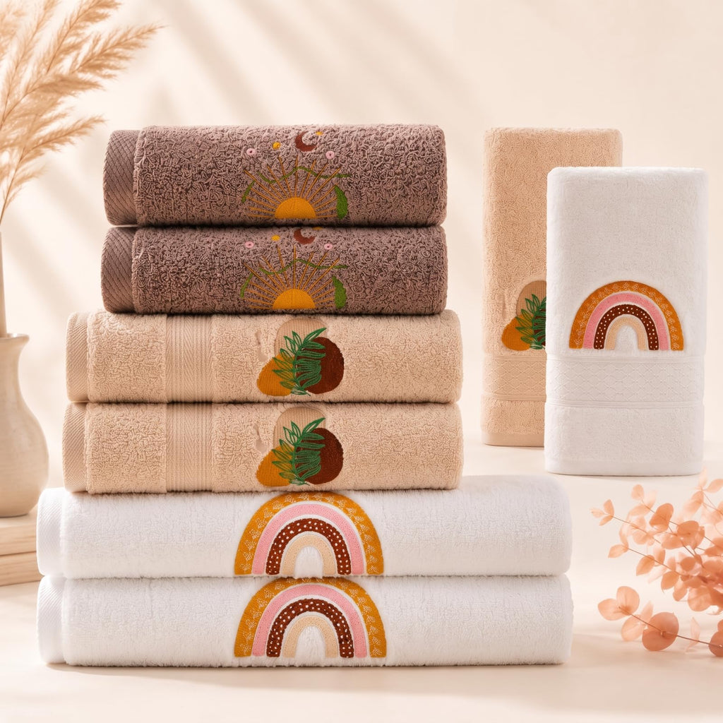 Peryiter 6 Pack Bath Towels Set, Coffee Color, Leopard