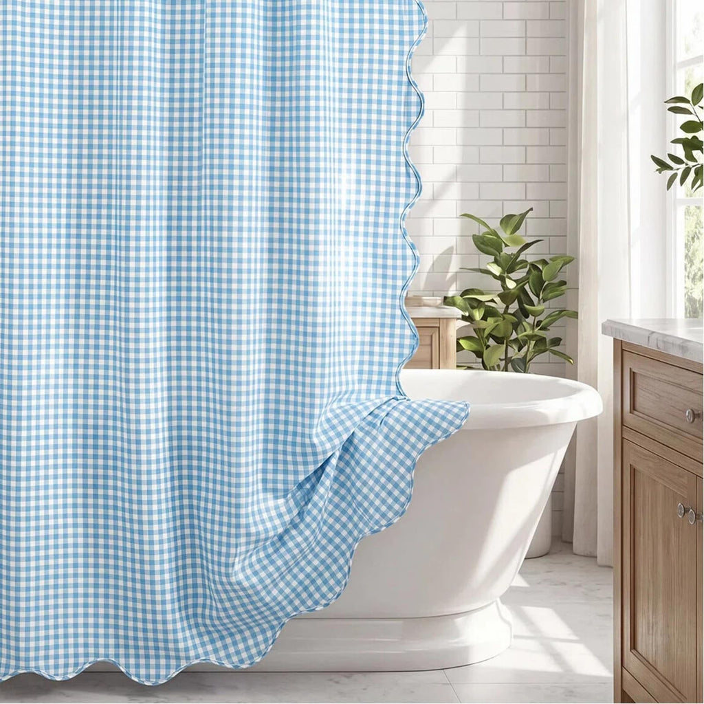HunnmingRe Ruffled Gingham Shower Curtain Red