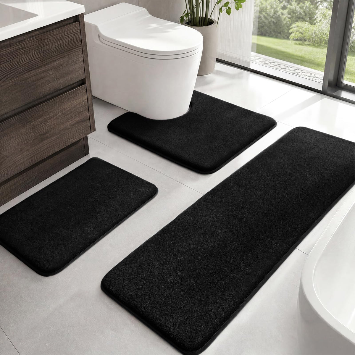 HUXMEYSON Bathroom Rugs Sets 2 Piece, Non-Slip & Quick Dry Bath Mat Set, Ultra Soft Velvet Bath Rugs for Bathroom, Toilet and Shower Floor, Navy