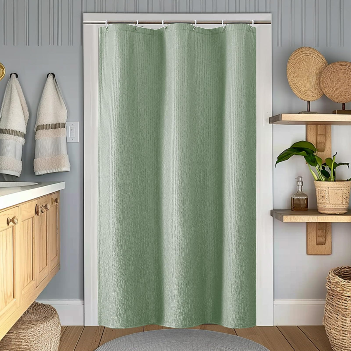 OWENIE White Shower Curtain for Bathroom 84 Inches Extra Long, Elegant 3D Embossed Textured Cloth Waffle Shower Curtain, Modern Luxury Hotel Style, Water Repellent, Machine Washable, 72X84, White