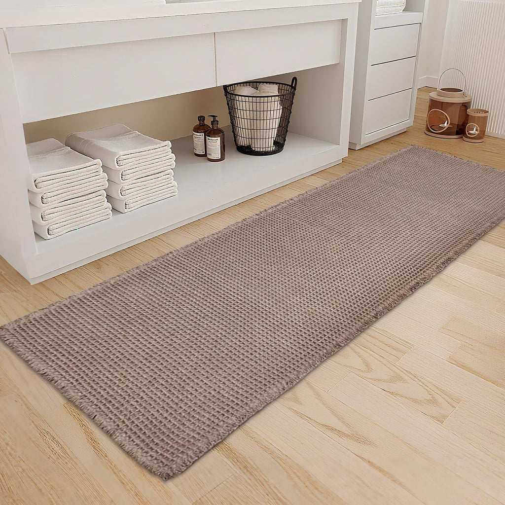 ZALL Waffle Bath Mat Boho Bathroom Mat Ultra Absorbent Non Slip 18x30 Tan